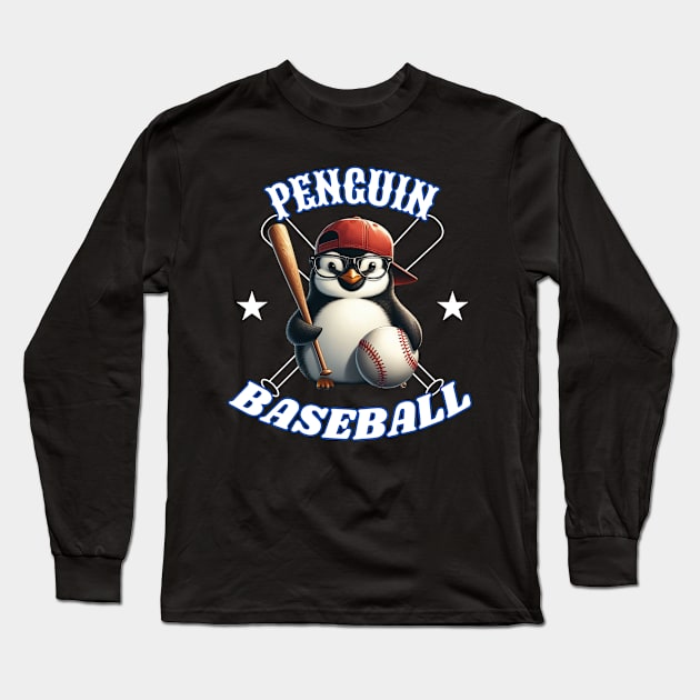 penguin baseball Long Sleeve T-Shirt by jijo.artist